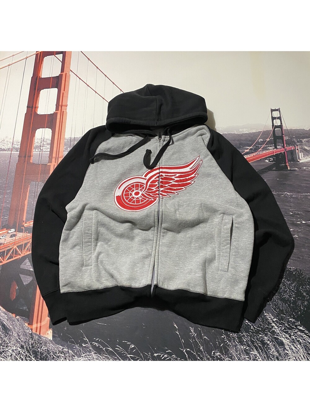 Detroit Red Wings Full Zip Hoodie Mens L Official NHL Hockey Sweatshirt Jersey